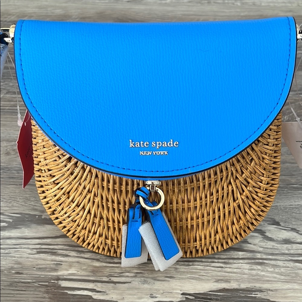 Kate Spade Blue and Tan Woven Crossbody Bag